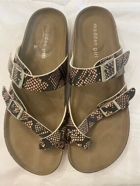 Madden Girl Bryceee Snake Print Double Buckle Footbed Sandals Women's 6.5